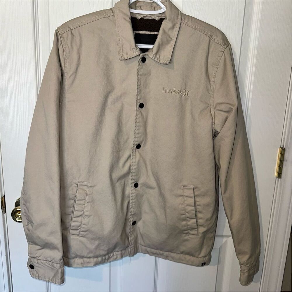 Hurley‎ Men's Sherpa Lined Utility Military Jacket Tan Size S Casual Mid-Length